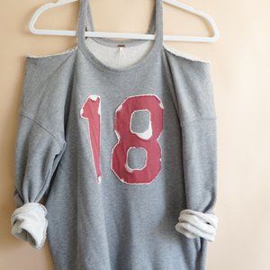 Cold Shoulder/ Off Shoulder Vintage 18 patched Tunic Over sized Sweatshirt